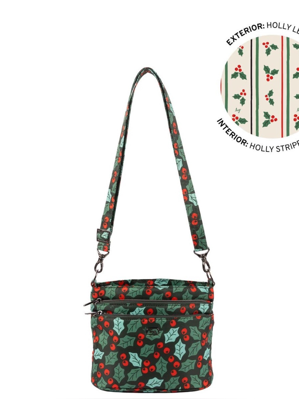 LUG corral Holly leaves Adjustable Crossbody Bag holiday print Green/Red